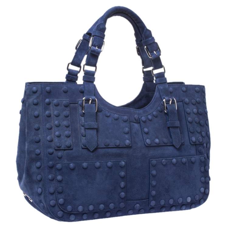 Pre Owned Roberto Cavalli Blue Suede Red Lining Tote