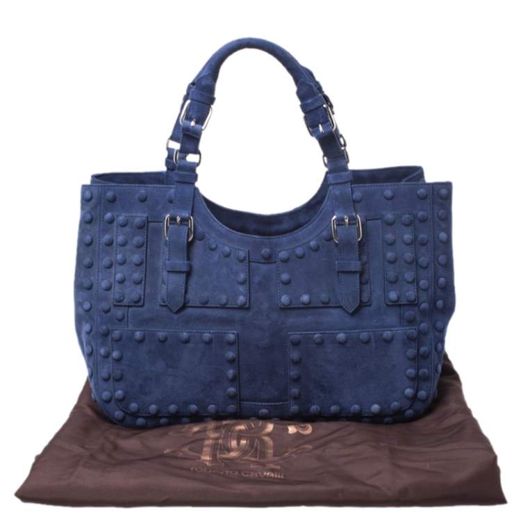 Pre Owned Roberto Cavalli Blue Suede Red Lining Tote