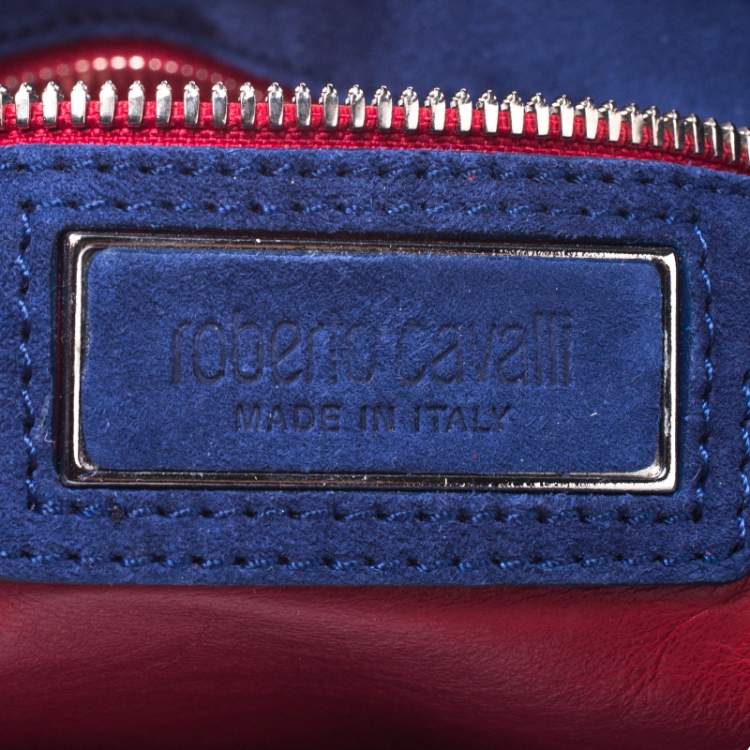 Pre Owned Roberto Cavalli Blue Suede Red Lining Tote