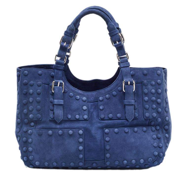 Pre Owned Roberto Cavalli Blue Suede Red Lining Tote