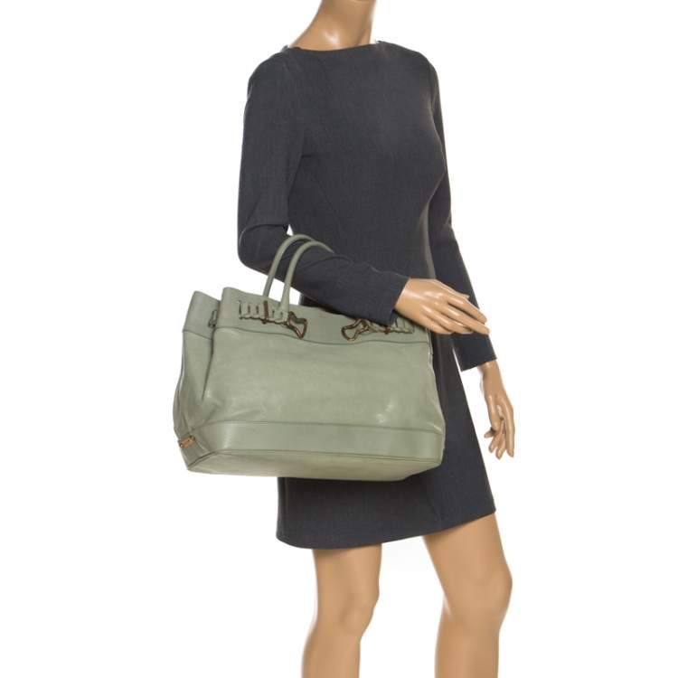 Pre Owned Roberto Cavalli Green Leather Tote