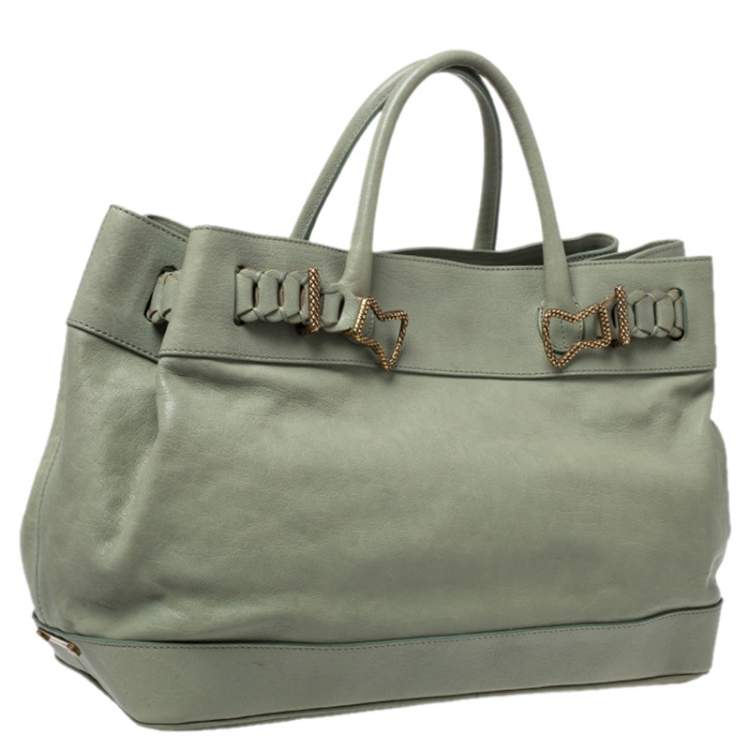 Pre Owned Roberto Cavalli Green Leather Tote