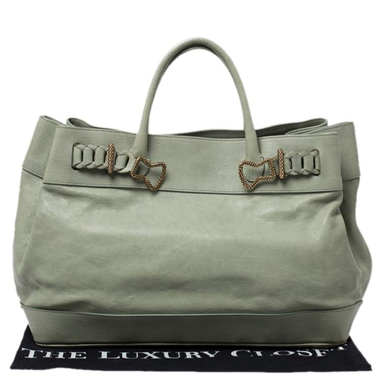 Pre Owned Roberto Cavalli Green Leather Tote