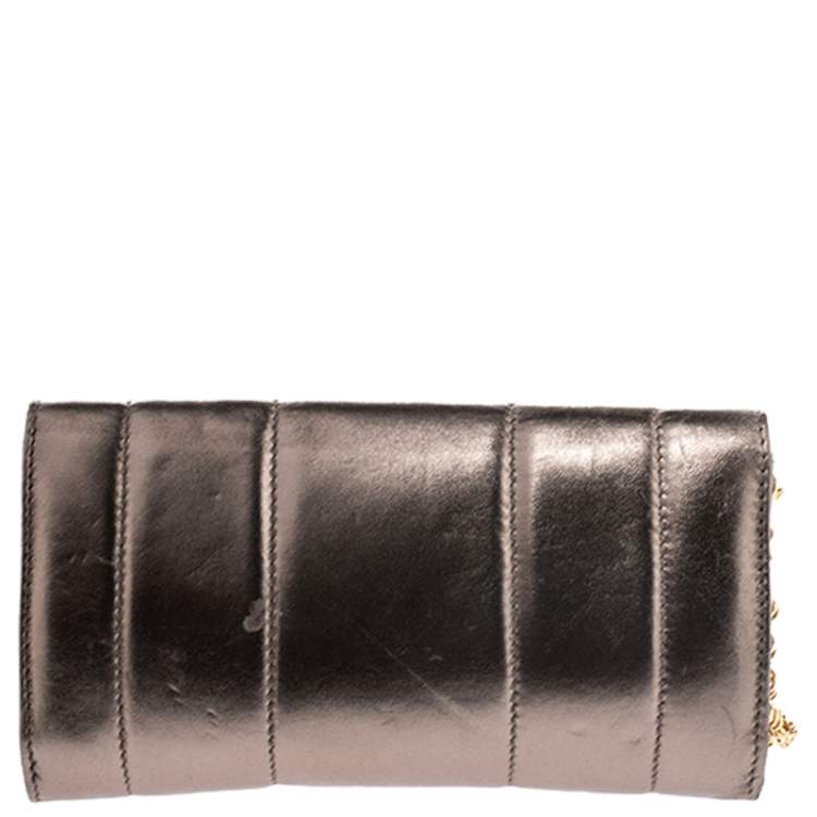 Pre Owned Roberto Cavalli Metallic Lion Head Embellished Leather Flap Chain Clutch