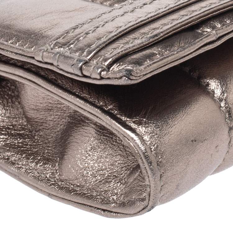 Pre Owned Roberto Cavalli Metallic Lion Head Embellished Leather Flap Chain Clutch
