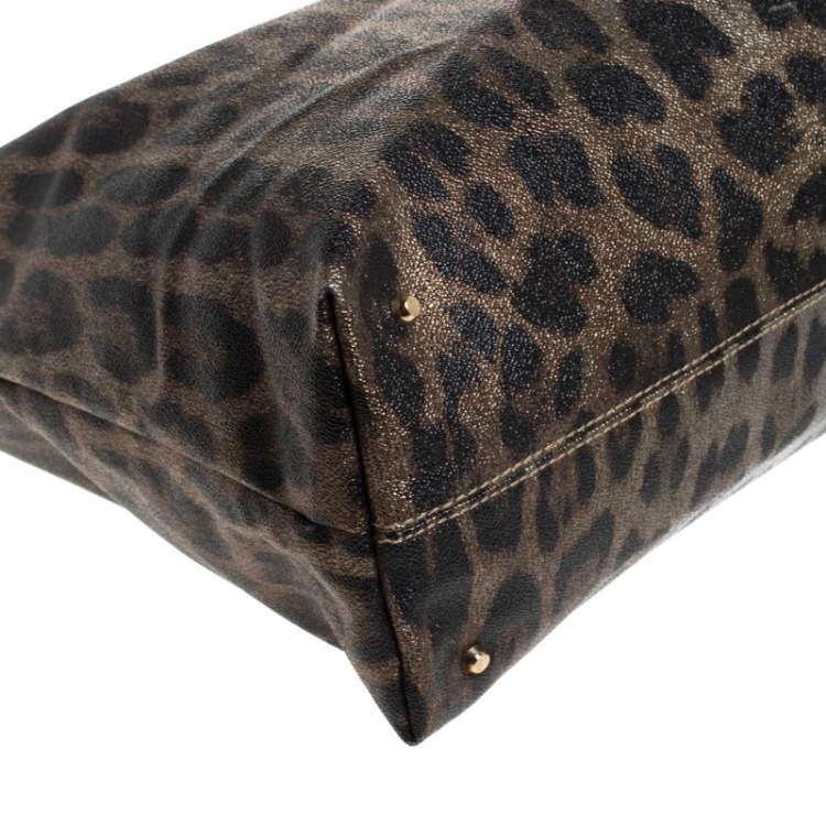 Pre Owned Roberto Cavalli Black/Brown Leopard Print Coated Canvas and Leather Hobo