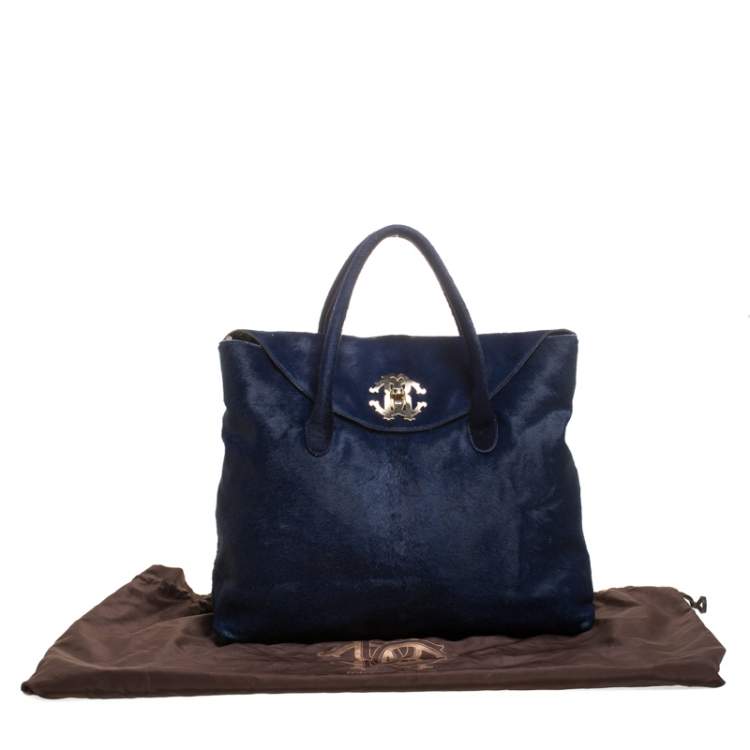 Pre Owned Roberto Cavalli Navy Blue Ponyhair Satchel