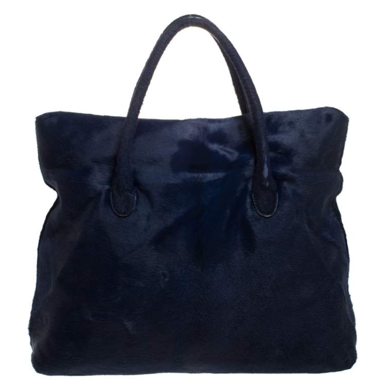 Pre Owned Roberto Cavalli Navy Blue Ponyhair Satchel