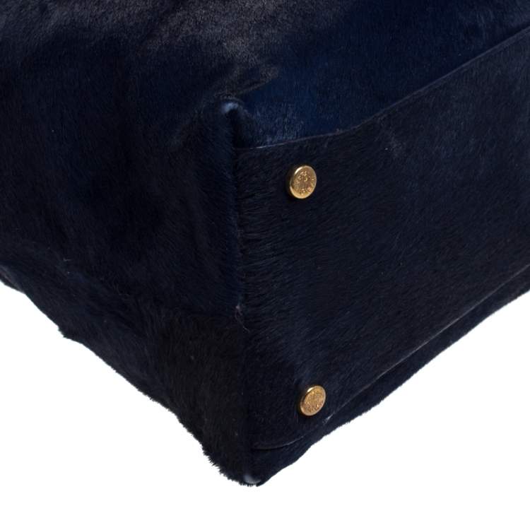Pre Owned Roberto Cavalli Navy Blue Ponyhair Satchel