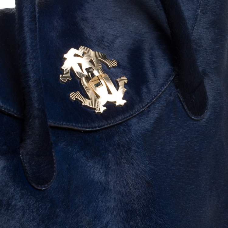 Pre Owned Roberto Cavalli Navy Blue Ponyhair Satchel