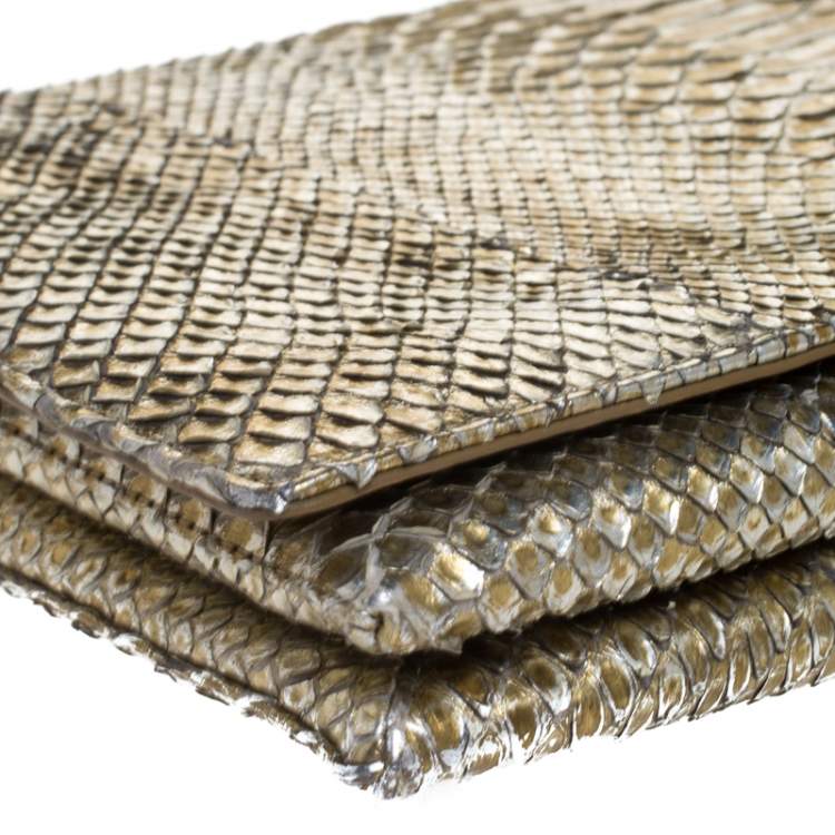 Pre Owned Roberto Cavalli Metallic Gold Python Chain Clutch