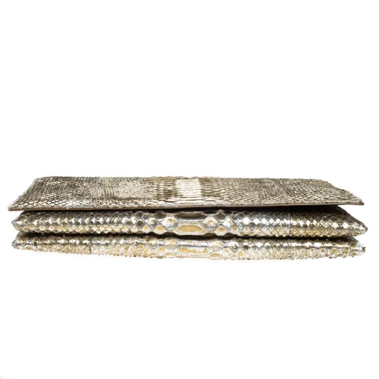 Pre Owned Roberto Cavalli Metallic Gold Python Chain Clutch