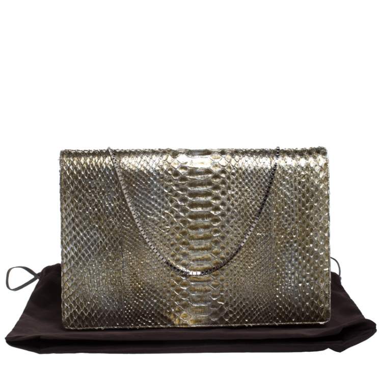 Pre Owned Roberto Cavalli Metallic Gold Python Chain Clutch