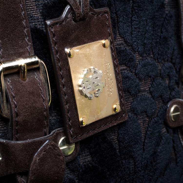 Pre Owned Roberto Cavalli Brown/Black Velvet and Suede Buckle Satchel