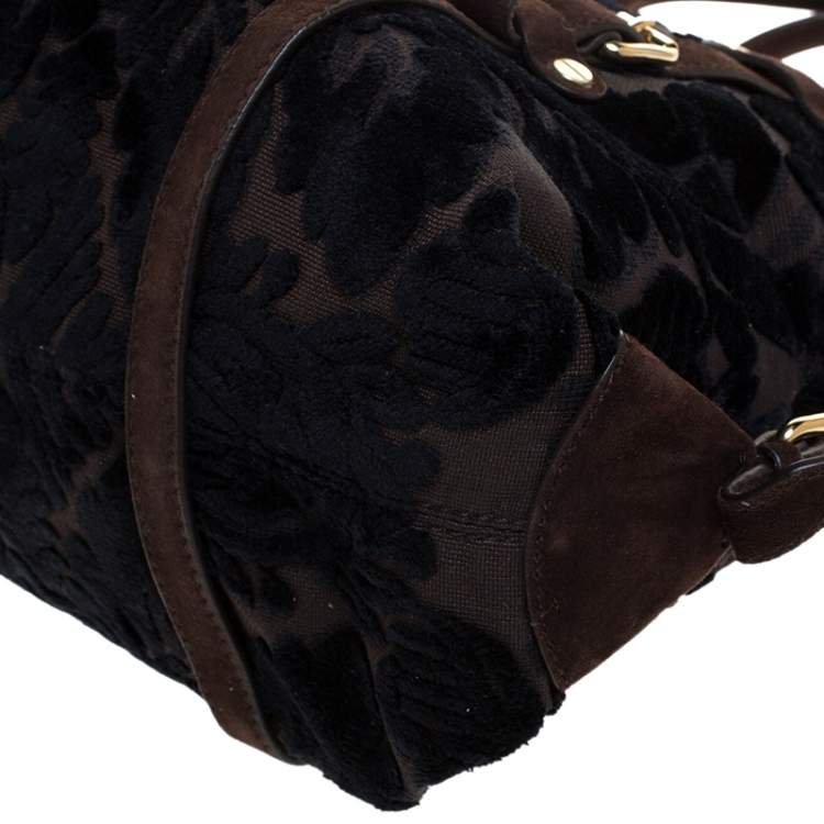 Pre Owned Roberto Cavalli Brown/Black Velvet and Suede Buckle Satchel