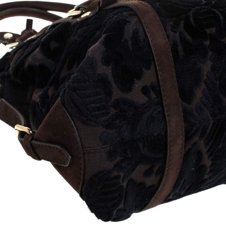 Pre Owned Roberto Cavalli Brown/Black Velvet and Suede Buckle Satchel