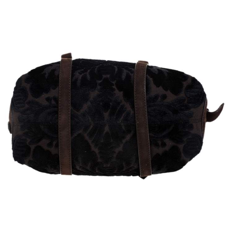 Pre Owned Roberto Cavalli Brown/Black Velvet and Suede Buckle Satchel
