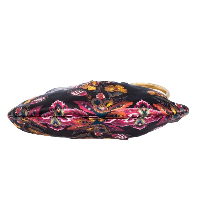 مملوكة مسبقًا Roberto Cavalli Multicolor Floral Printed Satin Frame Bracelet Clutch