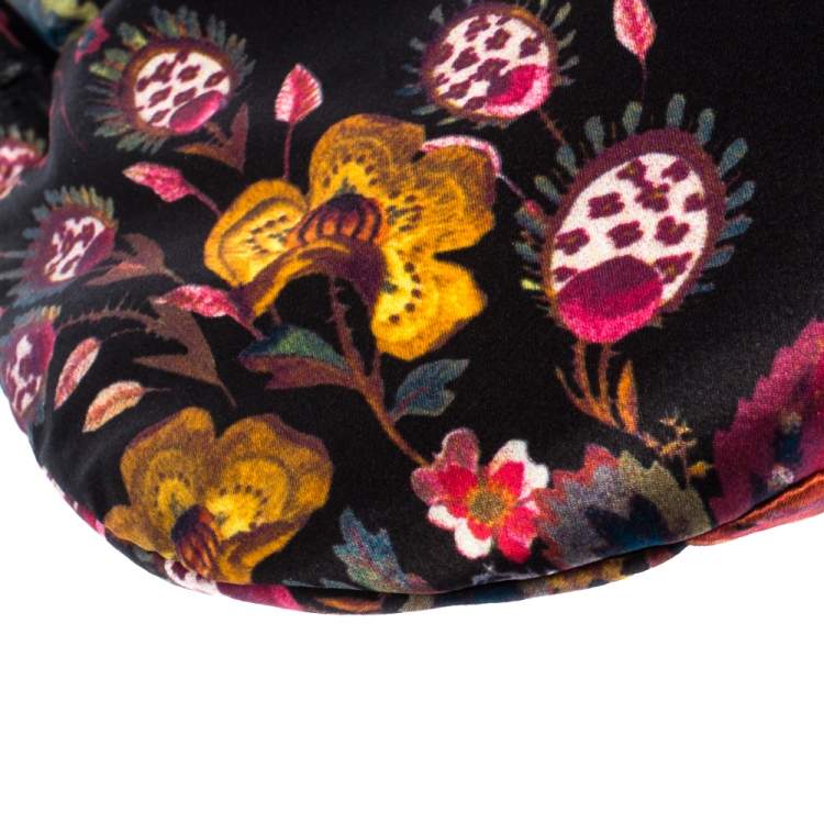 مملوكة مسبقًا Roberto Cavalli Multicolor Floral Printed Satin Frame Bracelet Clutch