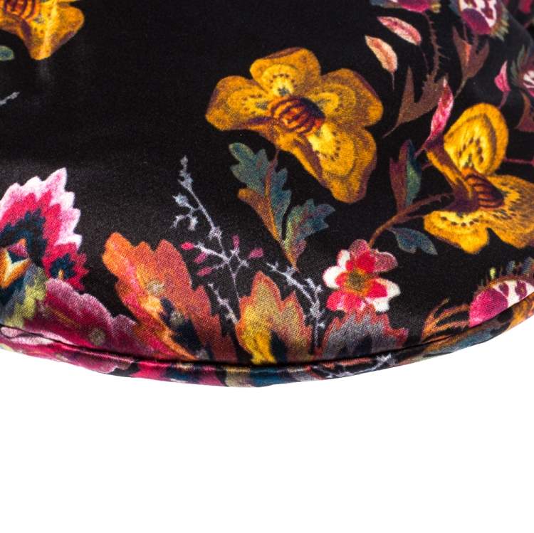 مملوكة مسبقًا Roberto Cavalli Multicolor Floral Printed Satin Frame Bracelet Clutch