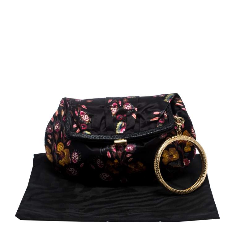 مملوكة مسبقًا Roberto Cavalli Multicolor Floral Printed Satin Frame Bracelet Clutch