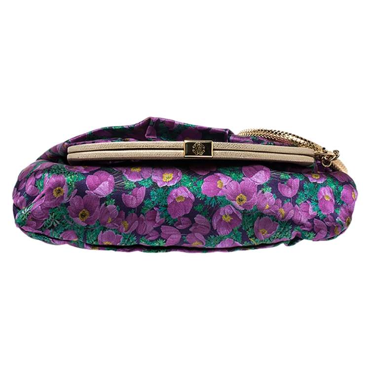 Pre Owned Roberto Cavalli Multicolor Flower Print Satin Bracelet Clutch