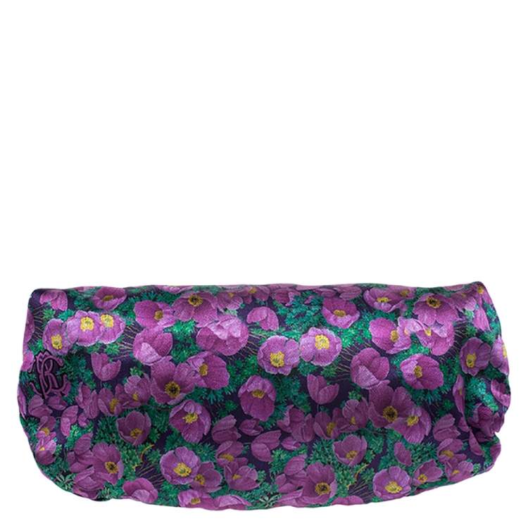 Pre Owned Roberto Cavalli Multicolor Flower Print Satin Bracelet Clutch