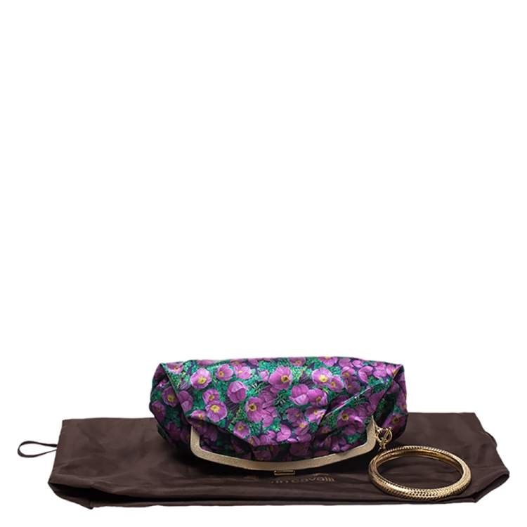 Pre Owned Roberto Cavalli Multicolor Flower Print Satin Bracelet Clutch
