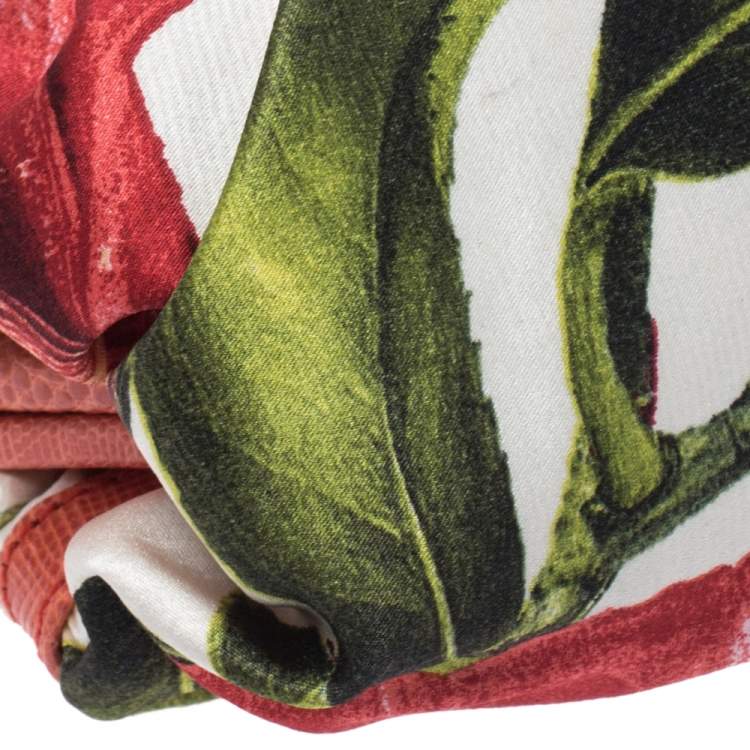 Pre Owned Roberto Cavalli Multicolor Floral Satin and Snakeskin Effect Leather Frame Chain Clutch