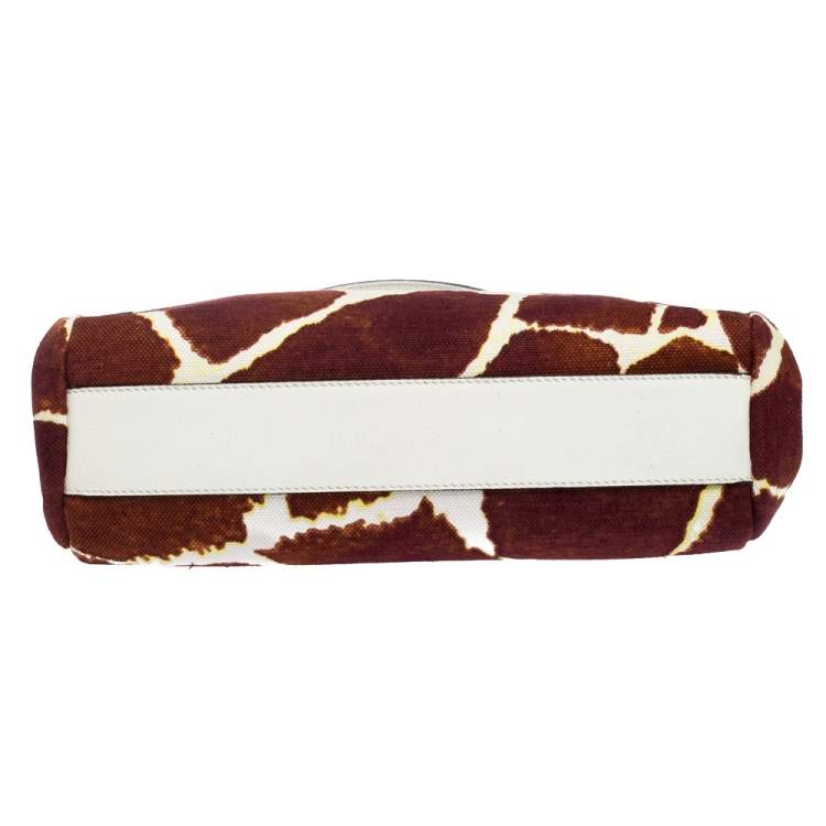 Pre Owned Roberto Cavalli Brown/White Printed Canvas and Leather Satchel