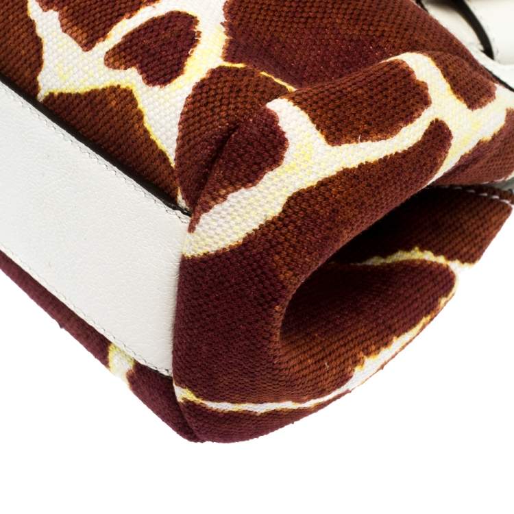 Pre Owned Roberto Cavalli Brown/White Printed Canvas and Leather Satchel