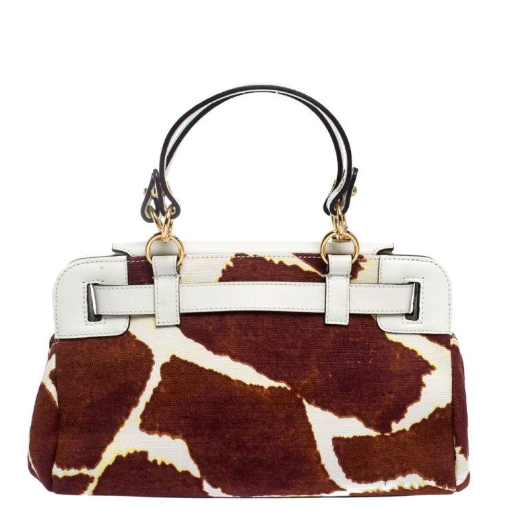 Pre Owned Roberto Cavalli Brown/White Printed Canvas and Leather Satchel
