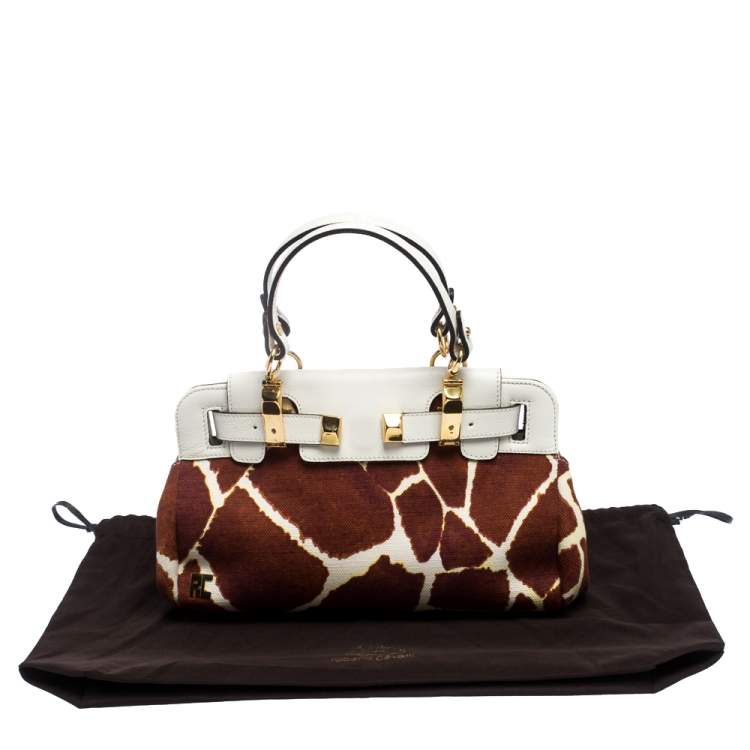 Pre Owned Roberto Cavalli Brown/White Printed Canvas and Leather Satchel