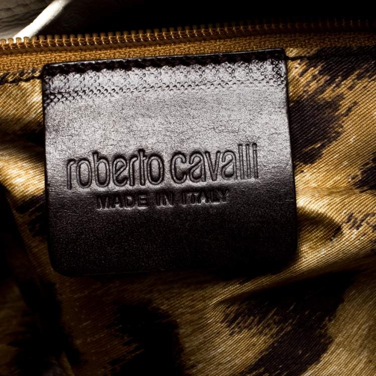 Pre Owned Roberto Cavalli Brown/White Printed Canvas and Leather Satchel