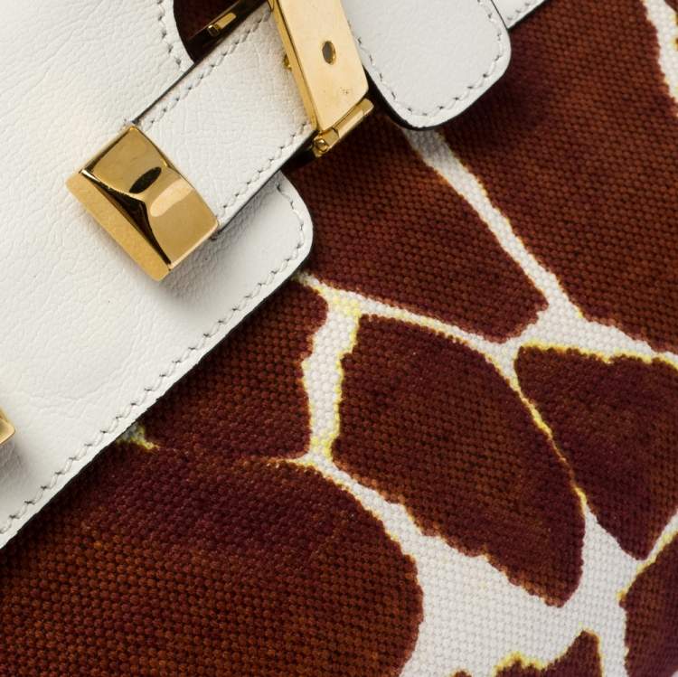 Pre Owned Roberto Cavalli Brown/White Printed Canvas and Leather Satchel