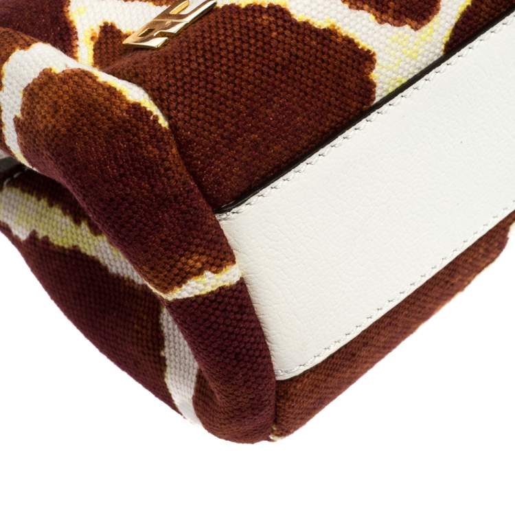 Pre Owned Roberto Cavalli Brown/White Printed Canvas and Leather Satchel