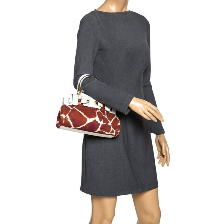 Pre Owned Roberto Cavalli Brown/White Printed Canvas and Leather Satchel