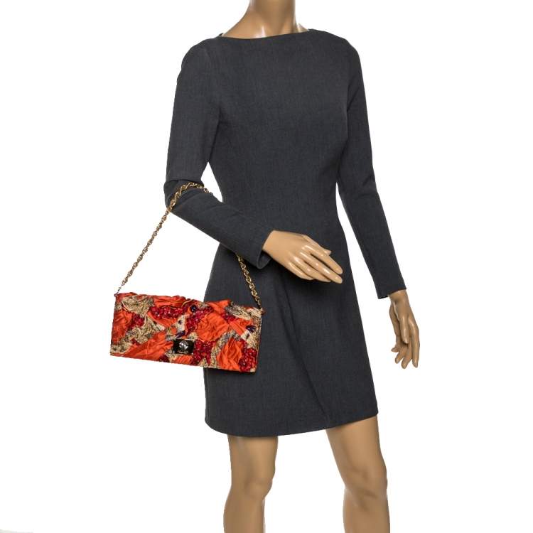 Pre Owned Roberto Cavalli Multicolor Printed Satin Pleated Chain Clutch