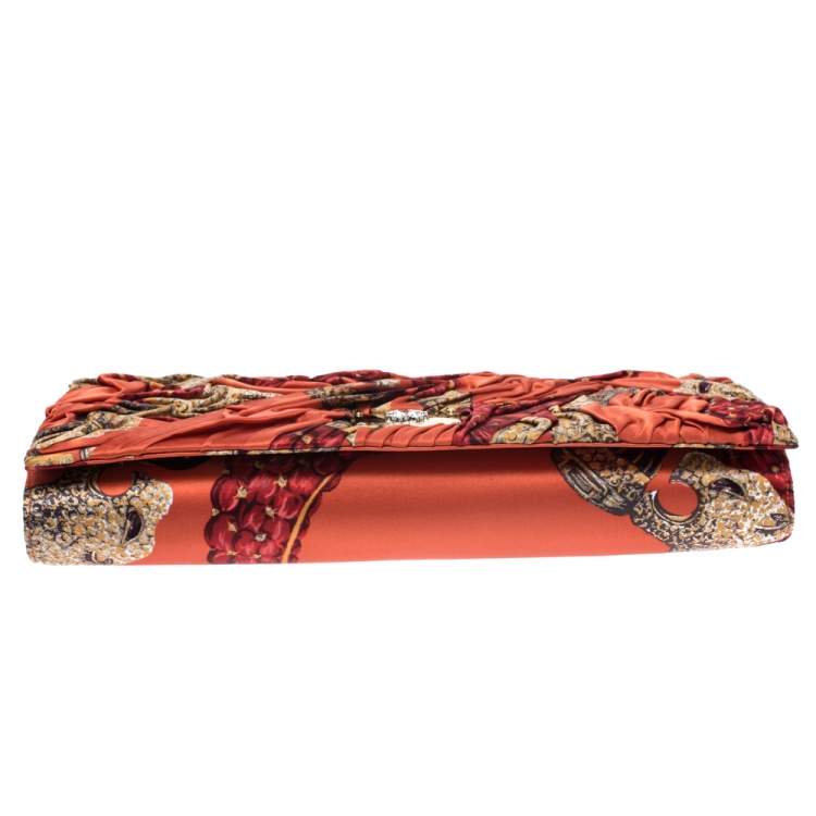 Pre Owned Roberto Cavalli Multicolor Printed Satin Pleated Chain Clutch