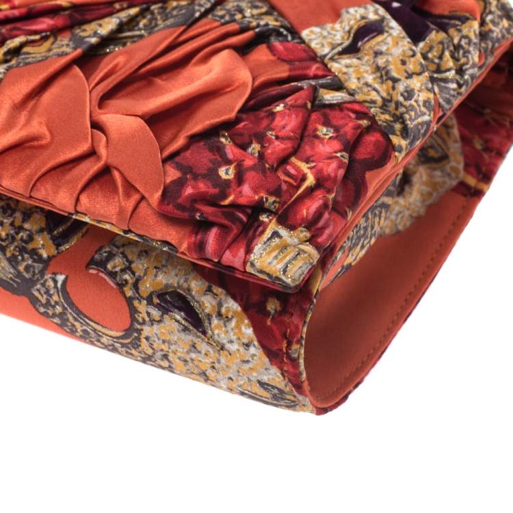 Pre Owned Roberto Cavalli Multicolor Printed Satin Pleated Chain Clutch