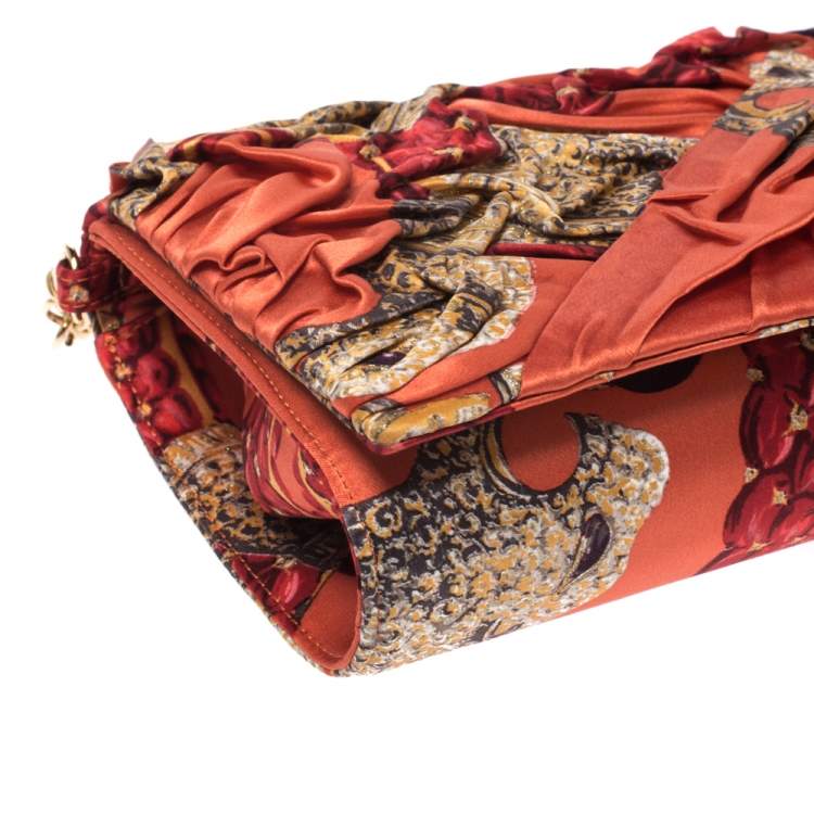 Pre Owned Roberto Cavalli Multicolor Printed Satin Pleated Chain Clutch