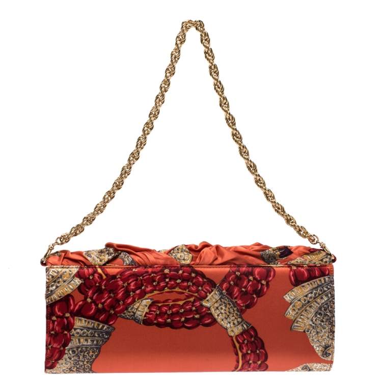 Pre Owned Roberto Cavalli Multicolor Printed Satin Pleated Chain Clutch