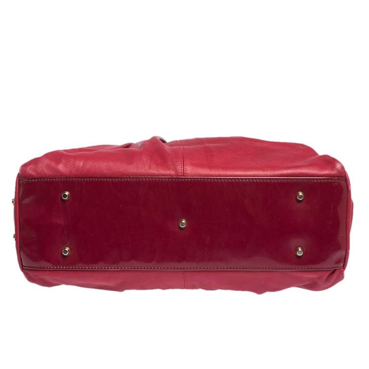 Pre Owned Roberto Cavalli Red Pleated Leather Chain Detail Handle Satchel