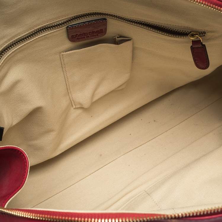 Pre Owned Roberto Cavalli Red Pleated Leather Chain Detail Handle Satchel