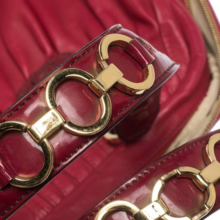 Pre Owned Roberto Cavalli Red Pleated Leather Chain Detail Handle Satchel