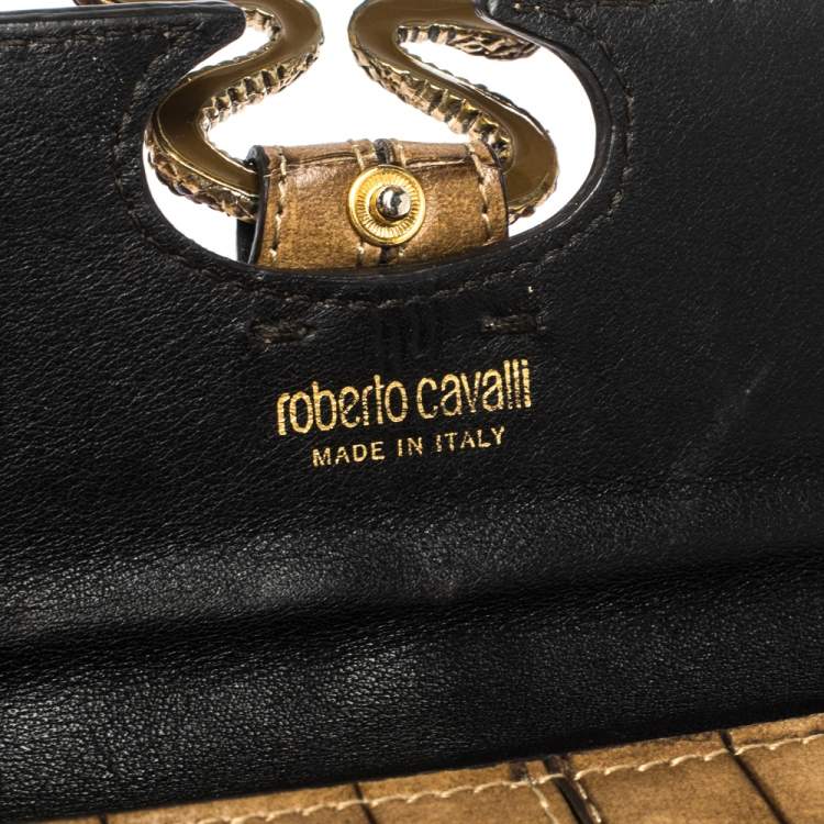 Pre Owned Roberto Cavalli Caramel Brown Crocodile Embossed Leather Double Snake Flap Wallet