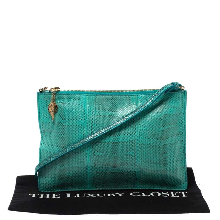 Pre Owned Roberto Cavalli Green Snakeskin Shoulder Bag