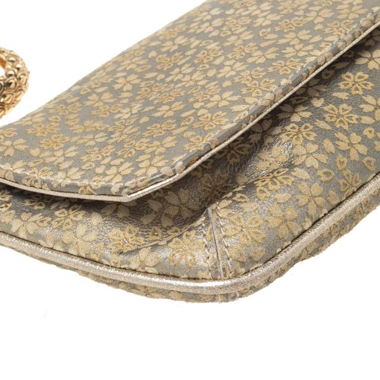 Pre Owned Roberto Cavalli Beige/Metallic Gold Leather Serpent Wristlet Clutch 