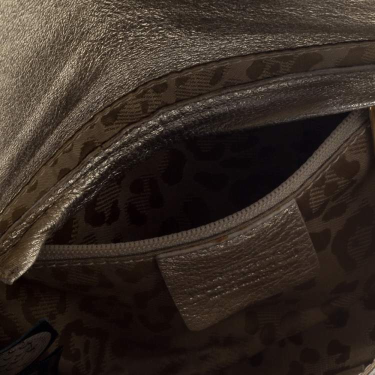 Pre Owned Roberto Cavalli Beige/Metallic Gold Leather Serpent Wristlet Clutch 