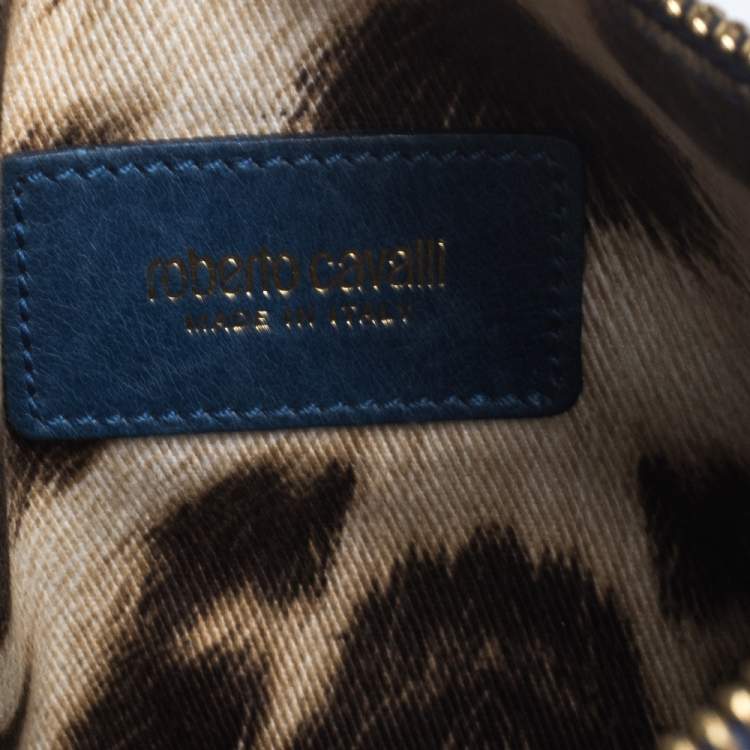 Pre Owned Roberto Cavalli Blue Leather Pochette Bag
